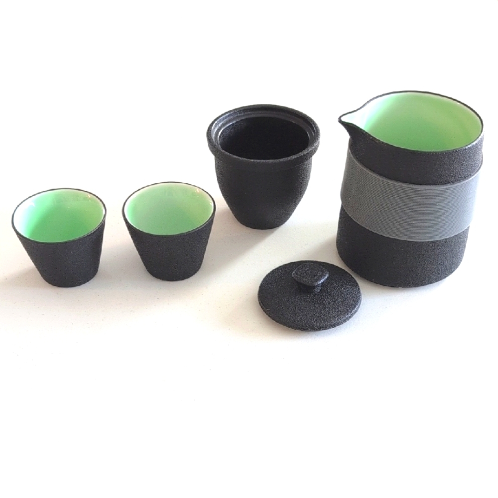 French Stoneware Stackable Portable Teapot With 2 Cups.